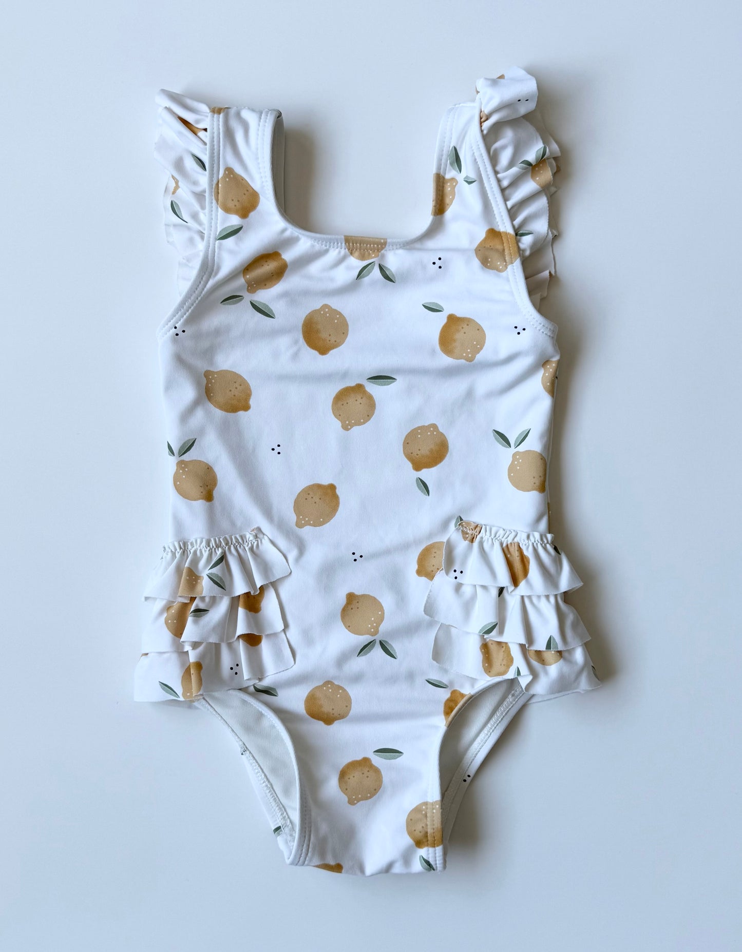 Petit Lem White Lemons Ruffle Shoulder One Piece Swimsuit (12-18 Months)