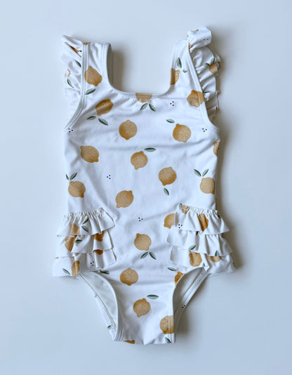 Petit Lem White Lemons Ruffle Shoulder One Piece Swimsuit (12-18 Months)