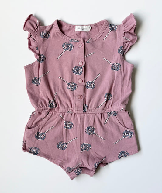 Miles the Label Purple Lollipops Sleeveless Shorty Romper (12 Months)