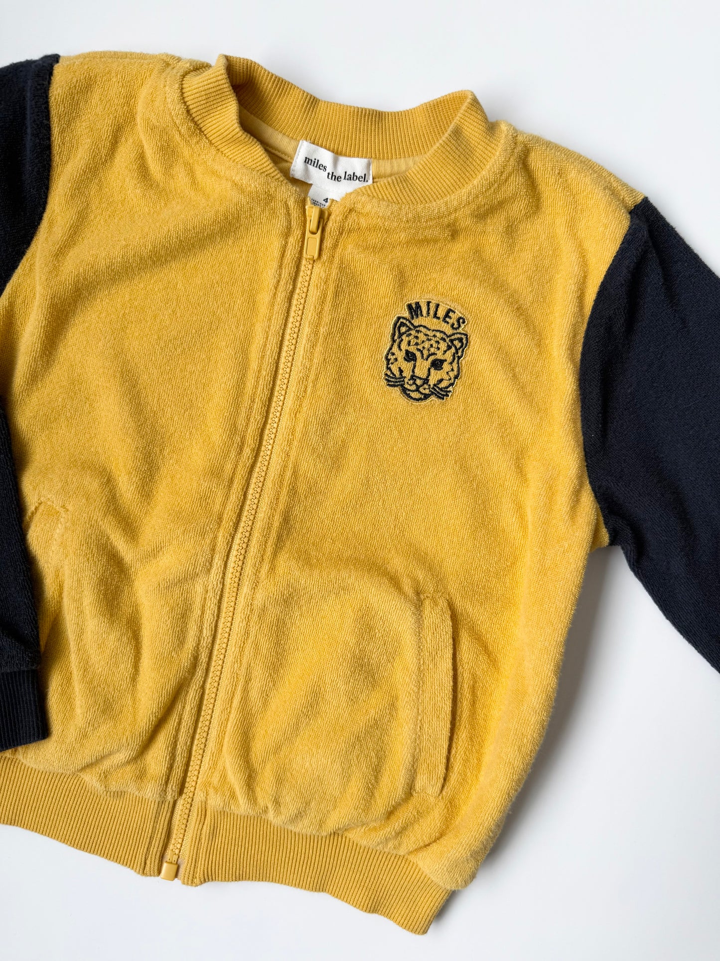 Miles the Label Navy & Yellow Terry Tiger Zip Up Sweater (4 Years)