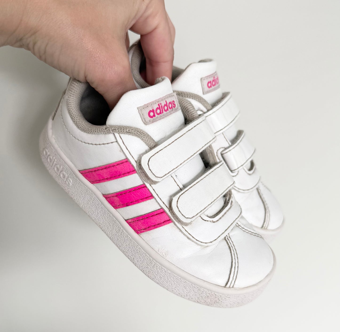 Adidas VL Court 2.0 CMF White & Pink Stripe Velcro Sneakers (7)