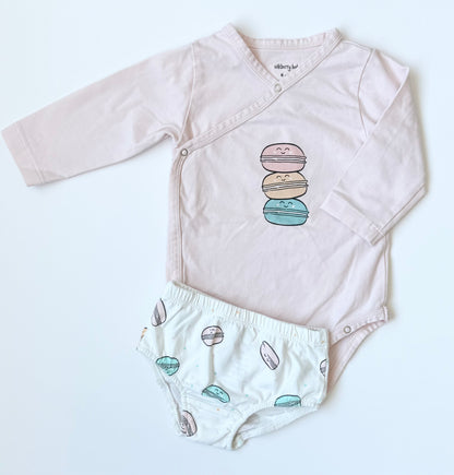 Silkberry Baby Pink Macaroons Kimono Long Sleeve Bodysuit & Bloomers Set (6-12 Months)