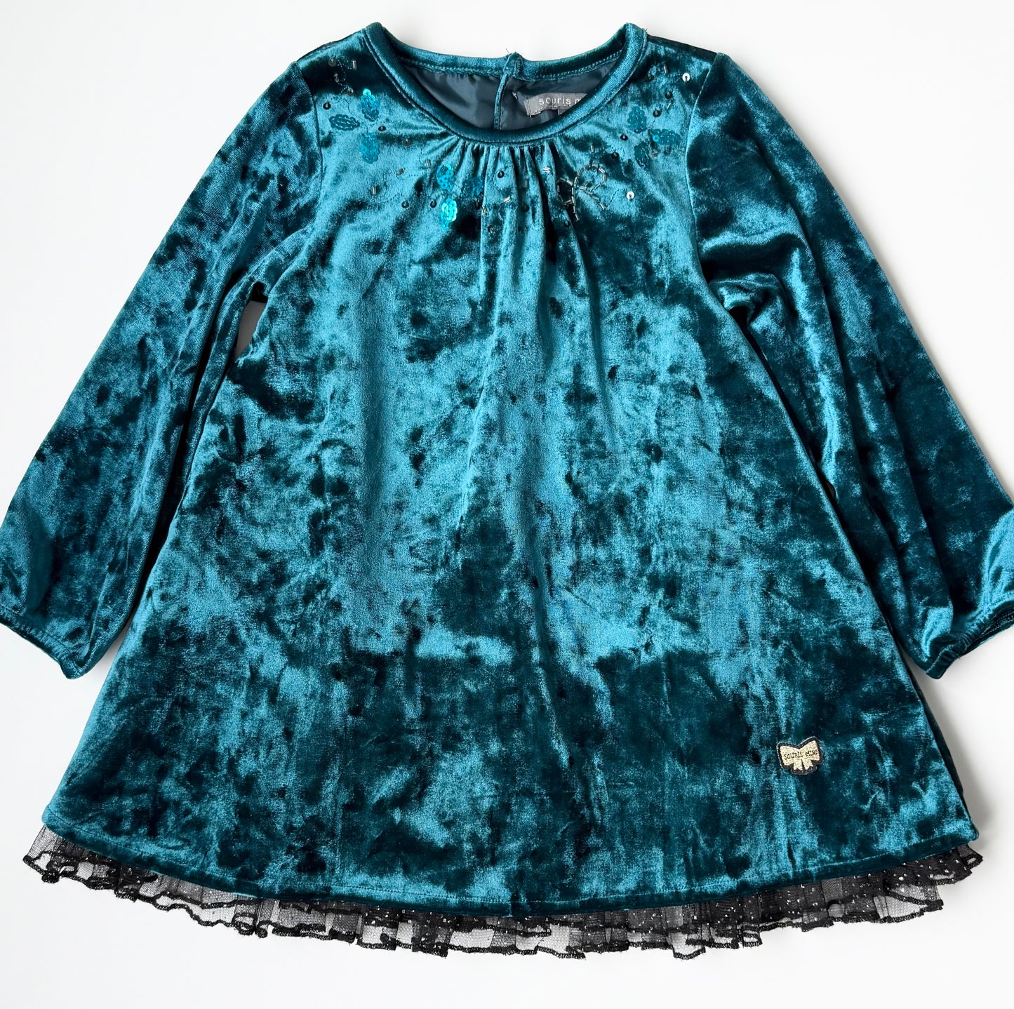 Souris Mini Turquoise Velvet Bow Dress (18-24 Months)