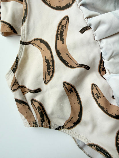 Little & Lively Beige Bananas Long Sleeve Two Piece Swimsuit Set (3T/4T)