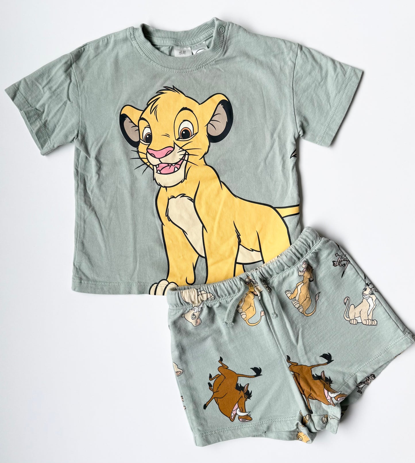 H&M x Disney The Lion King Green Simba T-Shirt & Shorts Matching Set (12-18 Months)