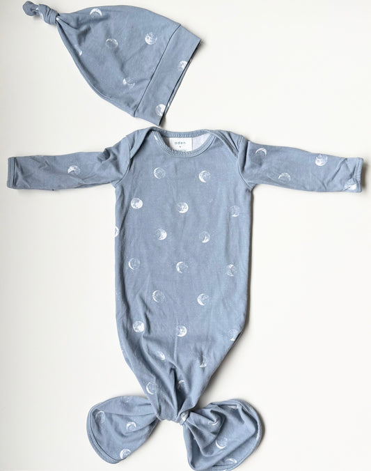 Aden & Anais Blue Moons Knotted Gown & Matching Hat (0-3 Months)