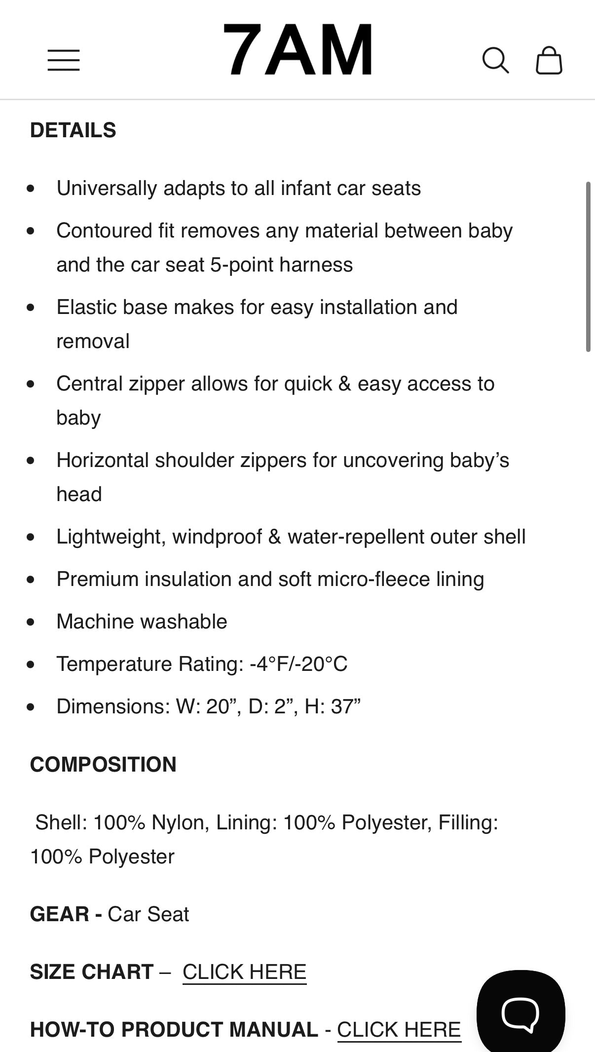 7AM Car Seat Cocoon Cover - Black - One Size (0-12 Months)