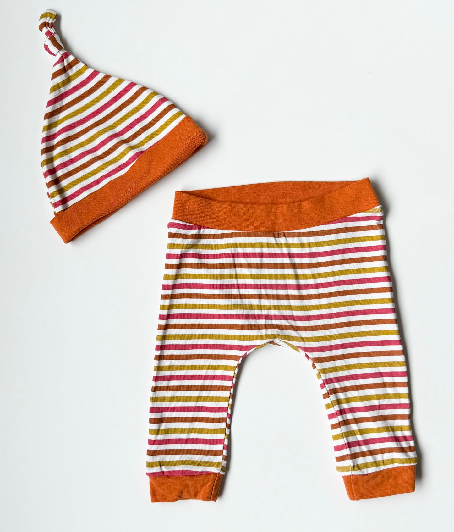 Rae Dunn Orange Striped Pants & Matching Hat Set (6-9 Months)