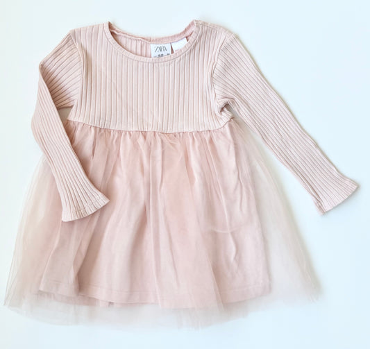 Zara Pink Ribbed Tulle Dress (12-18 Months)