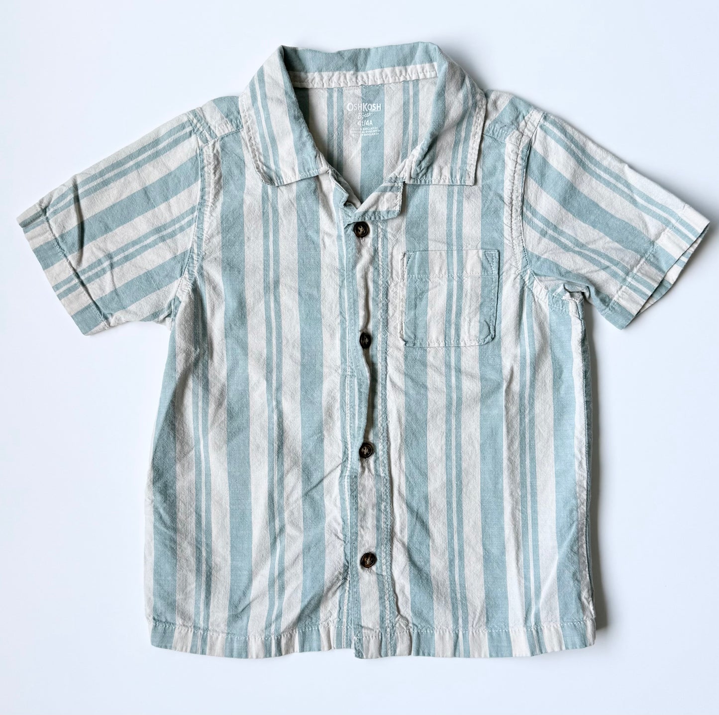 OshKosh Light Blue & White Striped Collared Button Front T-Shirt (4T)