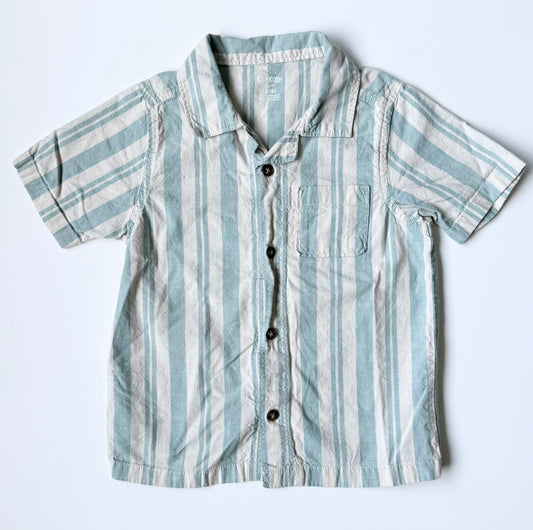 OshKosh Light Blue & White Striped Collared Button Front T-Shirt (4T)