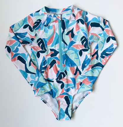 Old Navy Blue & Orange Patterned Long Sleeve Swimsuit (4T)