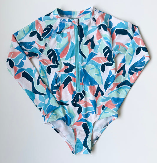 Old Navy Blue & Orange Patterned Long Sleeve Swimsuit (4T)