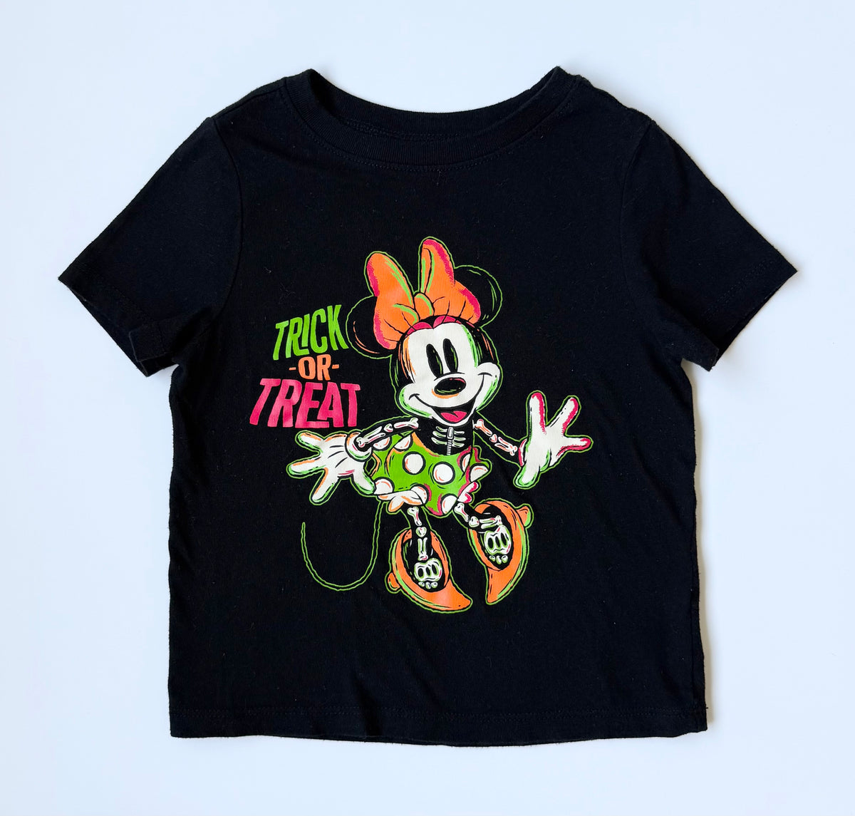 Disney 100 Halloween Black Neon “Trick or Treat” Minnie T-Shirt (3T)