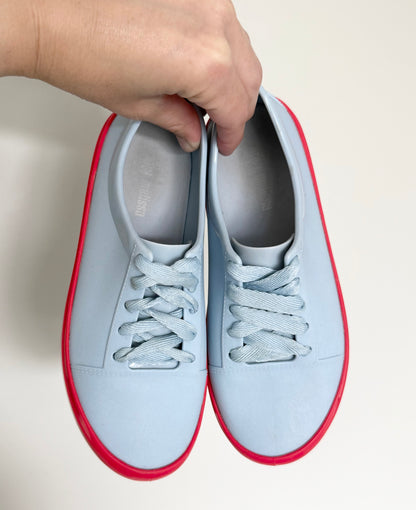 Mini Melissa Light Blue & Coral Trim Lace Up Sneakers (Kids 1)