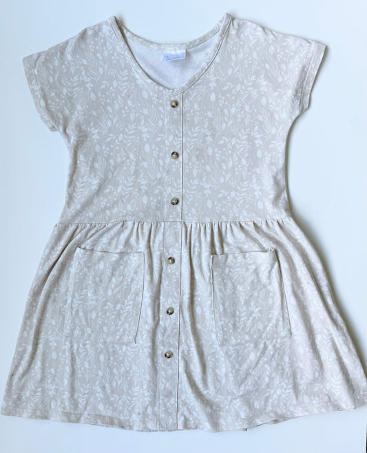 Jax & Lennon White & Light Tan Demask Floral Short Sleeve Button & Pocket Dress (3/4 Years)