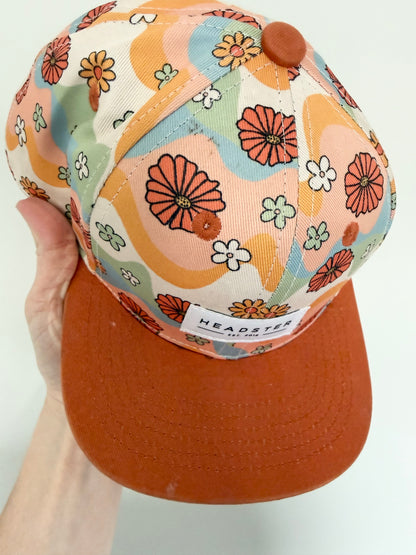 Headster Orange Retro Flowers SnapBack Hat (52CM)