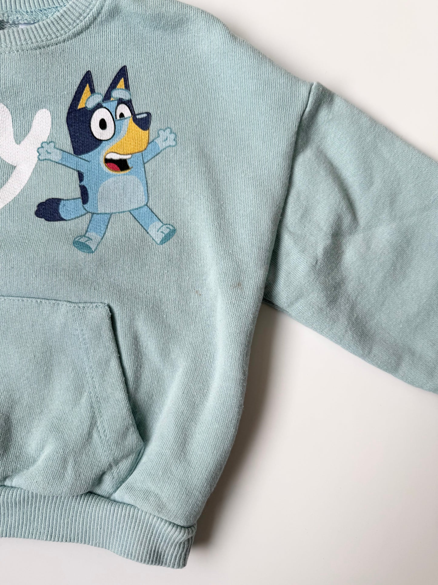 Zara x Bluey Light Blue “Bluey” Large Front Pocket Crewneck Sweater (12-18 Month)