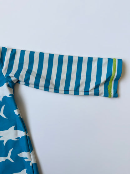 Hatley Blue Striped Sharks Long Sleeve Rashguard One Piece Swimsuit (9-12 Months)