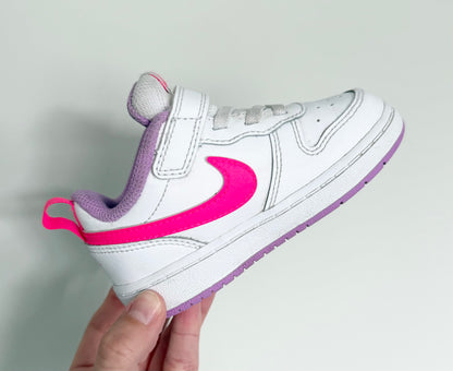 Nike Court Borough Low Recraft White & Hot Pink & Purple Interior Stretch Lace & Velcro Sneakers (7)