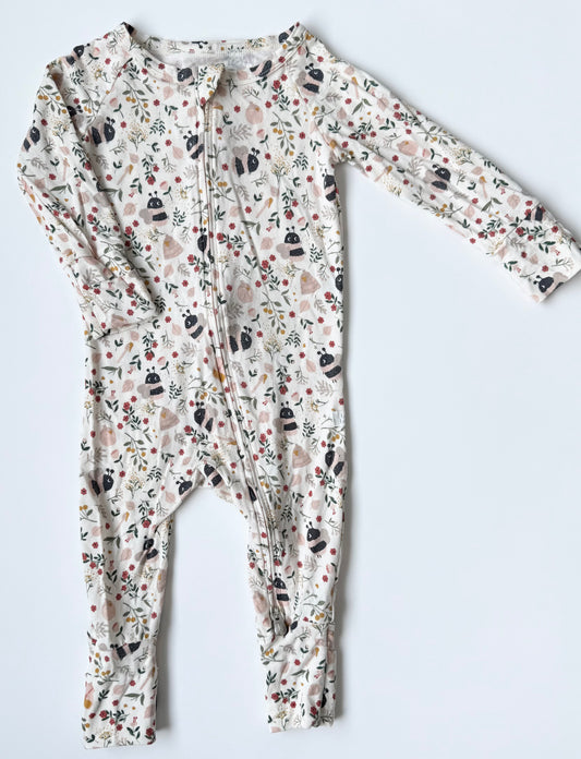 LouLou Lollipop Beige Bumblebees Sleeper Romper (6-12 Months)