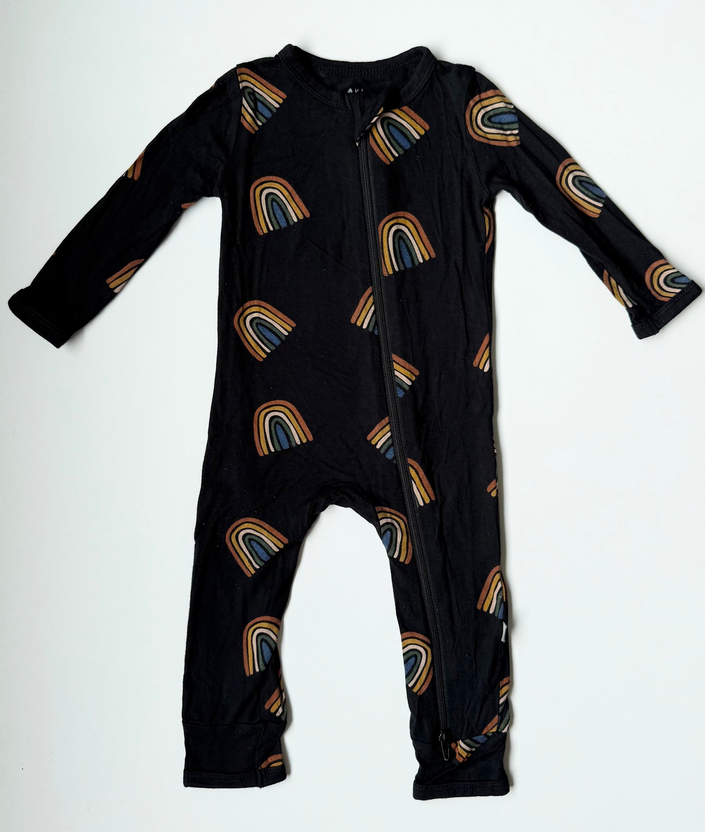 Kyte Rust Rainbow on Midnight Zipper Romper (6-12 Months)