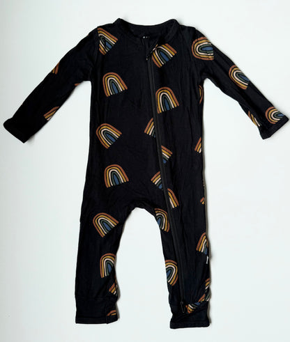 Kyte Rust Rainbow on Midnight Zipper Romper (6-12 Months)