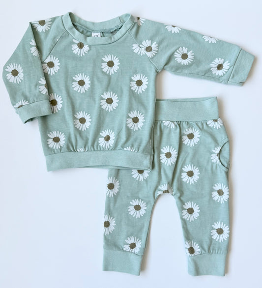 PatPat Green Daisies Long Sleeve & Pants Set (6-12 Months)