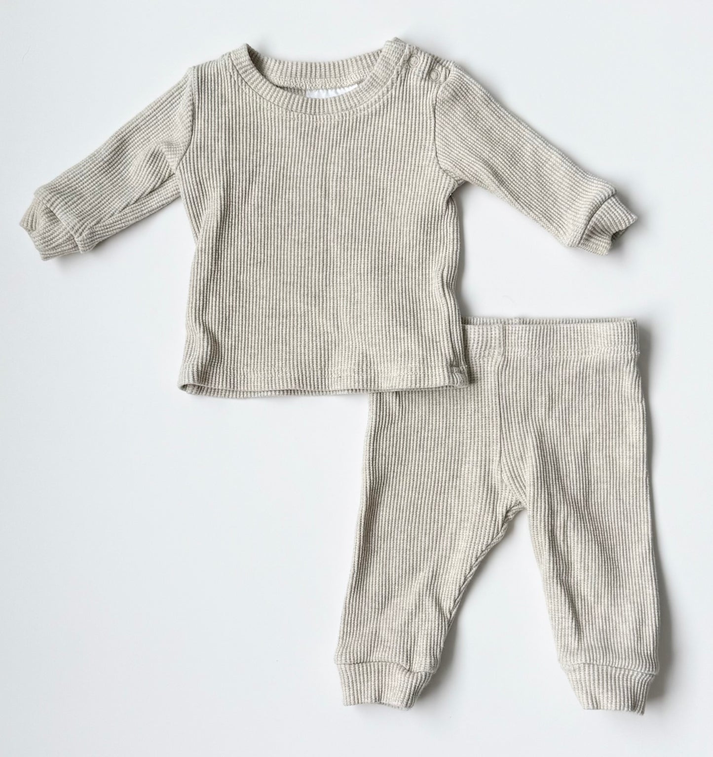 Mebie Baby Off White Waffled Long Sleeve & Pants Set (3-6 Months)