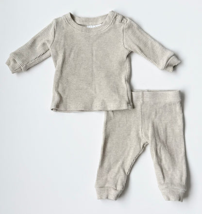 Mebie Baby Off White Waffled Long Sleeve & Pants Set (3-6 Months)