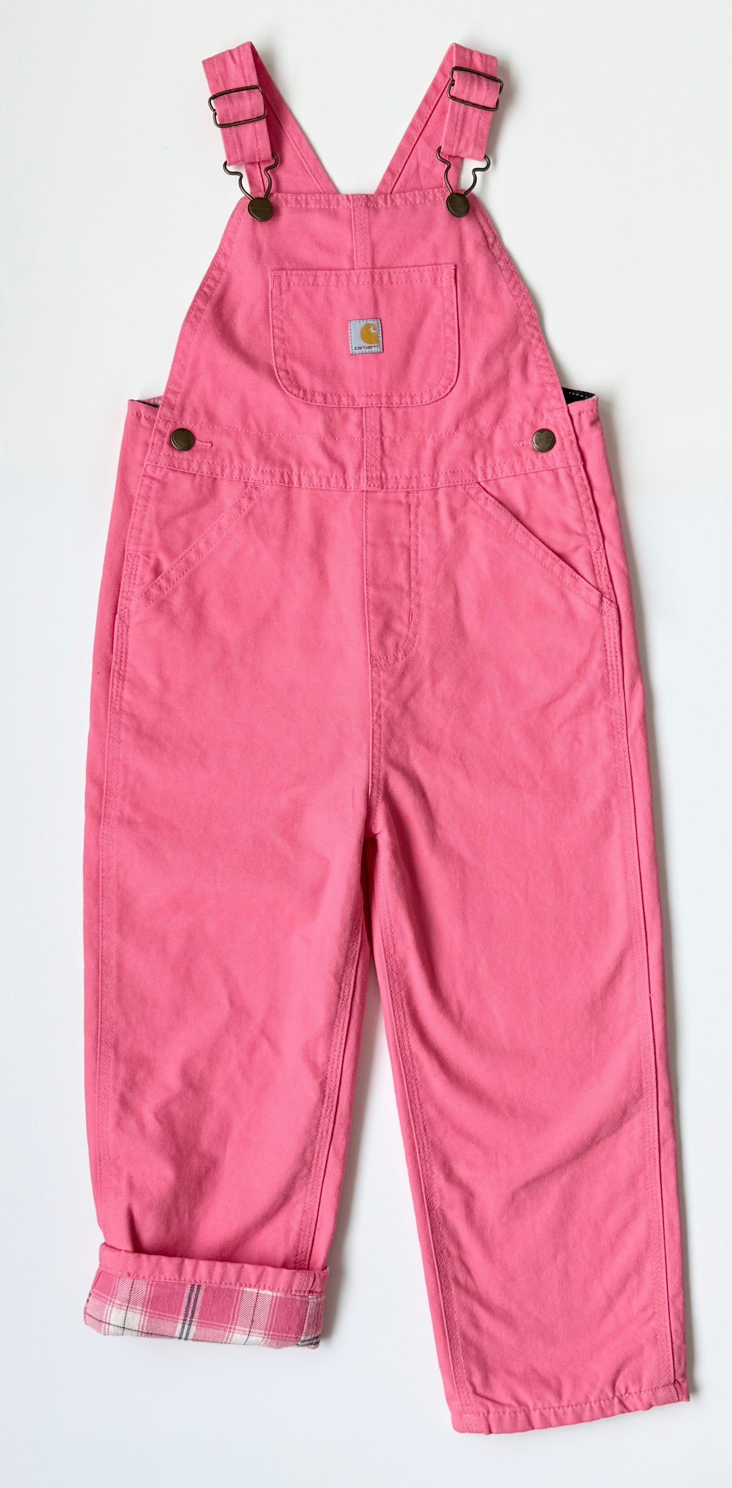 Carhartt Pink & Interior Plaid Canvas Bib Overalls (4T)