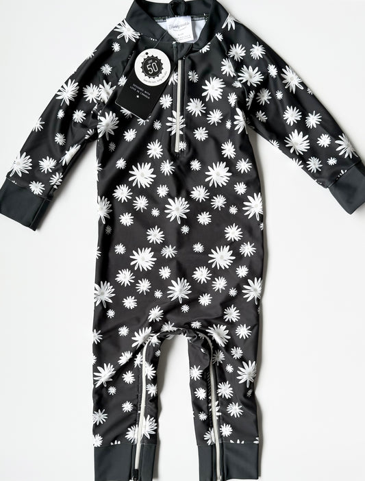Honeysuckle Swim Black “Night & Daisy” Full Coverage Sunsuit - New (18-24 Months)