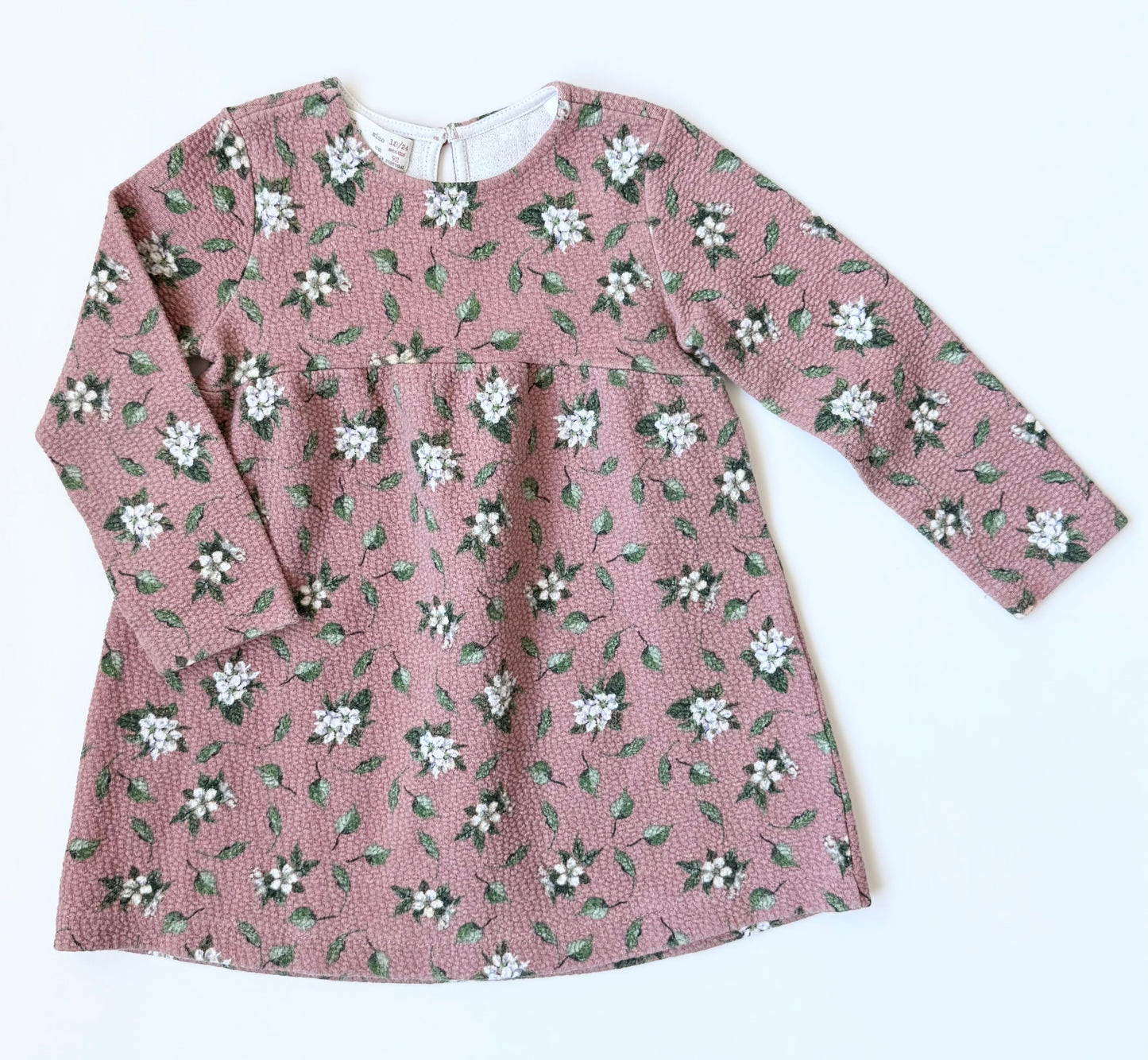 Zara Dark Pink Floral Pebbled Long Sleeve Dress (18-24 Months)