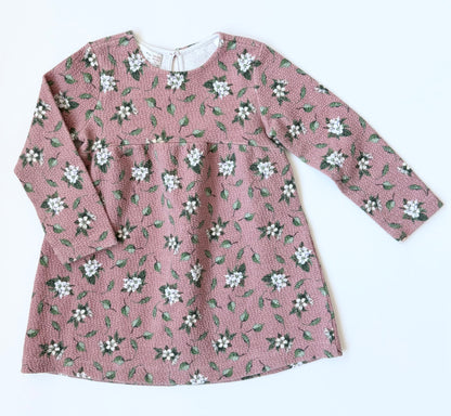 Zara Dark Pink Floral Pebbled Long Sleeve Dress (18-24 Months)