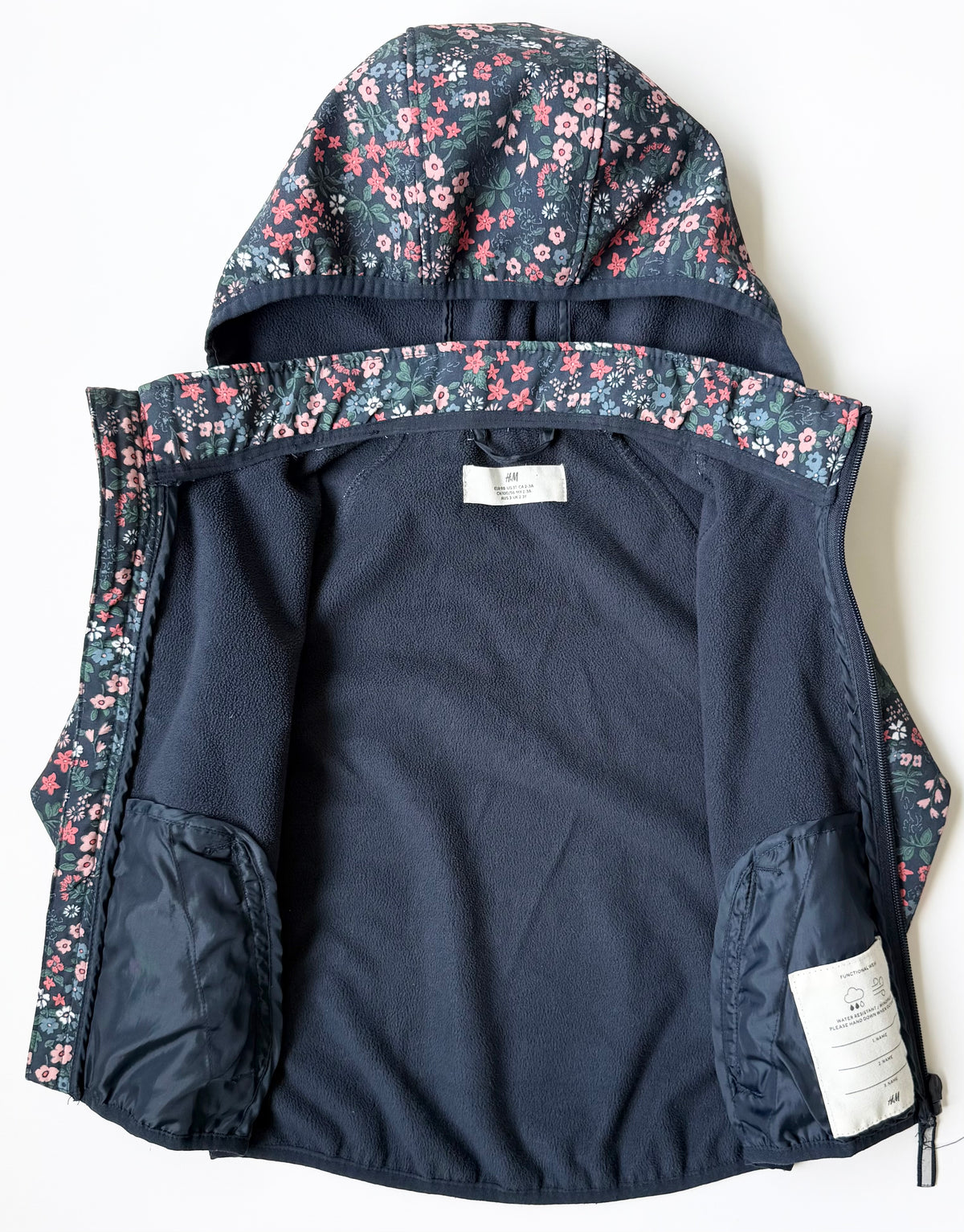 H&M Dark Floral Fleece Lined Hooded Fall Jacket (2-3 Years)
