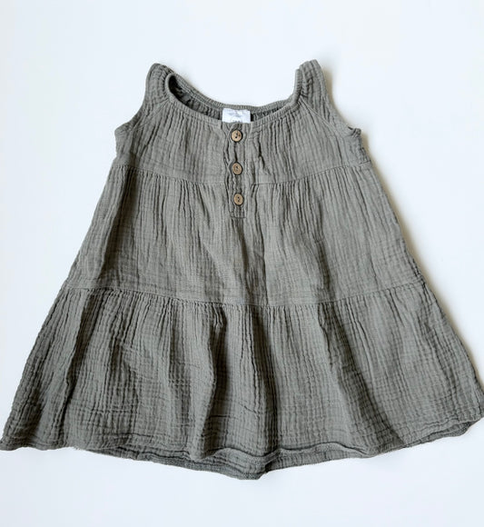 Tiny Button Apparel Forest Green Muslin Tank Top Dress (2/3 Years)