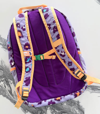 The North Face Recon Squash Violet Tulip Purple Leopard Floral “Happy Camper” Backpack - Youth