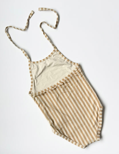 Kid Wild Beige Striped One Piece Halter Swimsuit (2-3 Years)
