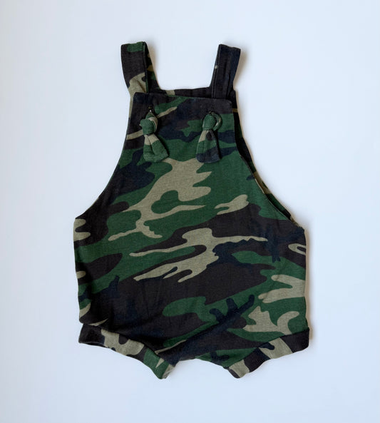 Handmade Camo Fabric Shorty Overalls (3-6 Months)
