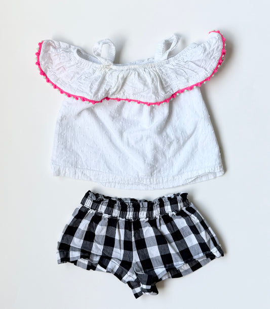 Kate Spade New York White Textured Tank & Plaid Shorts Set (12 Months)