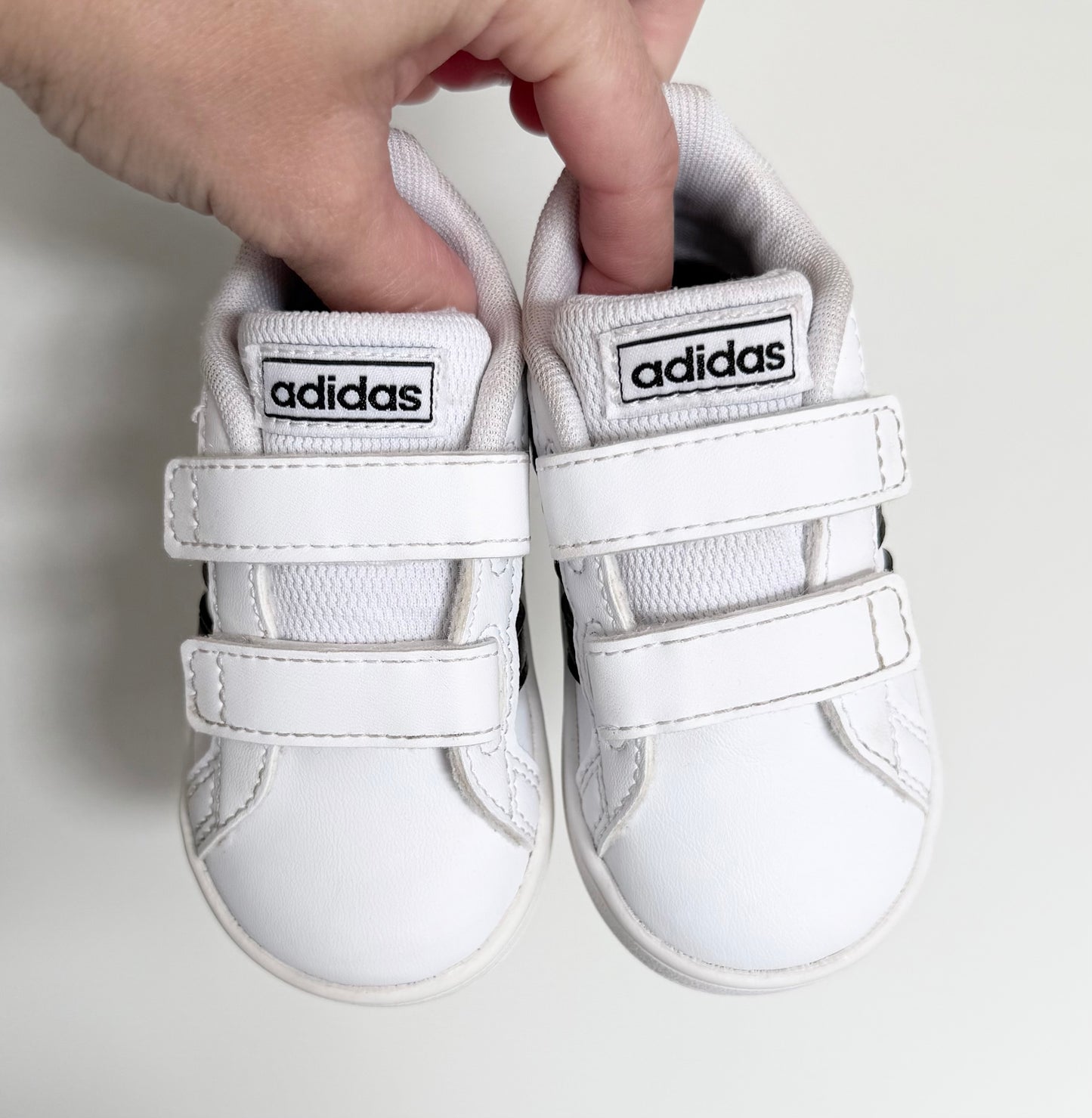 Adidas Grand Court 1 White & Black Striped Velcro Sneakers (5)