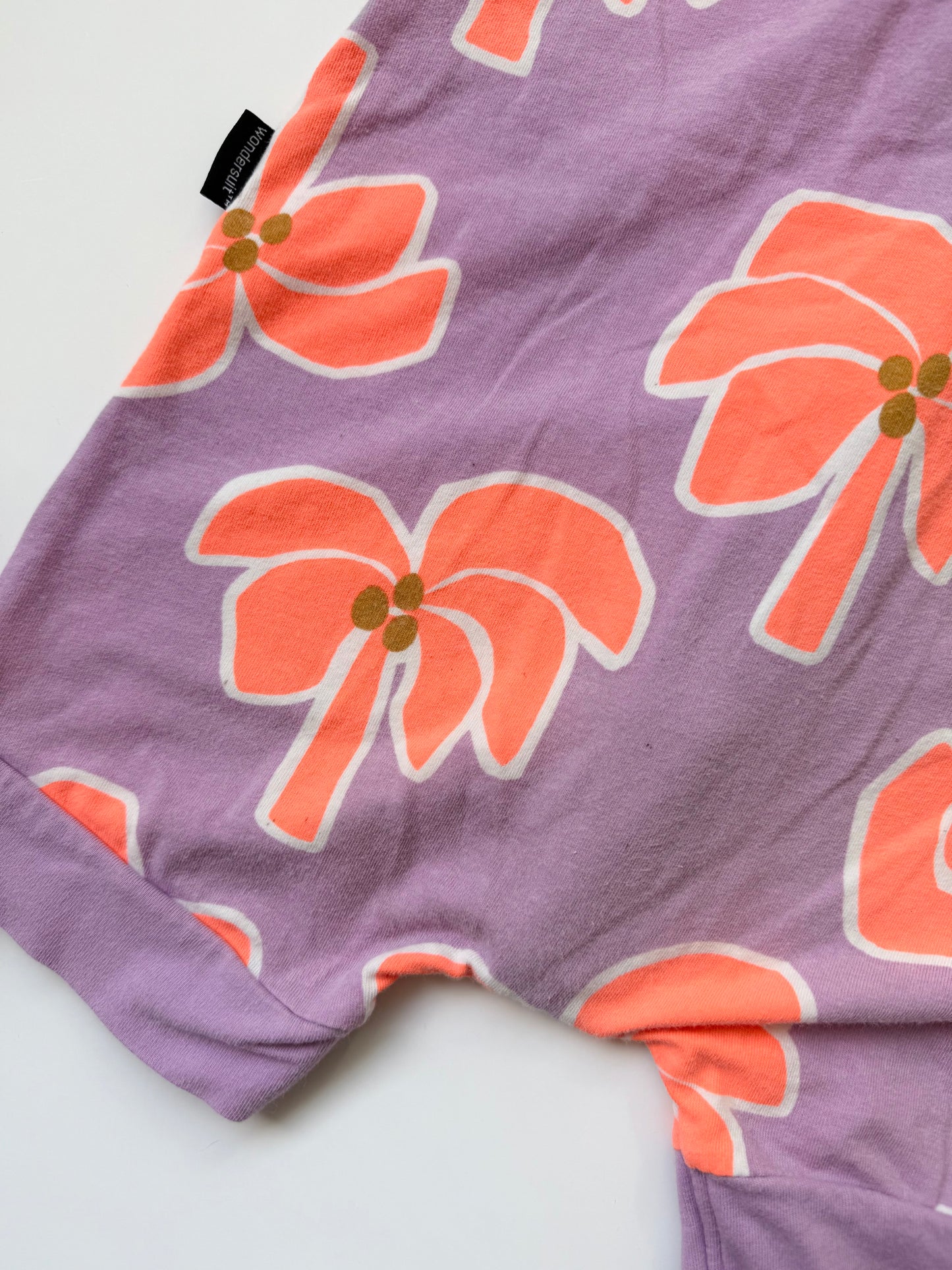Bonds Wondersuit Purple & Orange Palm Trees Shorty Romper (6-12 Months)