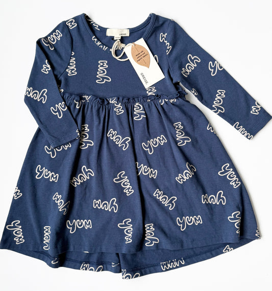 Greige Navy “Yum” Long Sleeve Bodysuit Dress - New (18-24 Months)