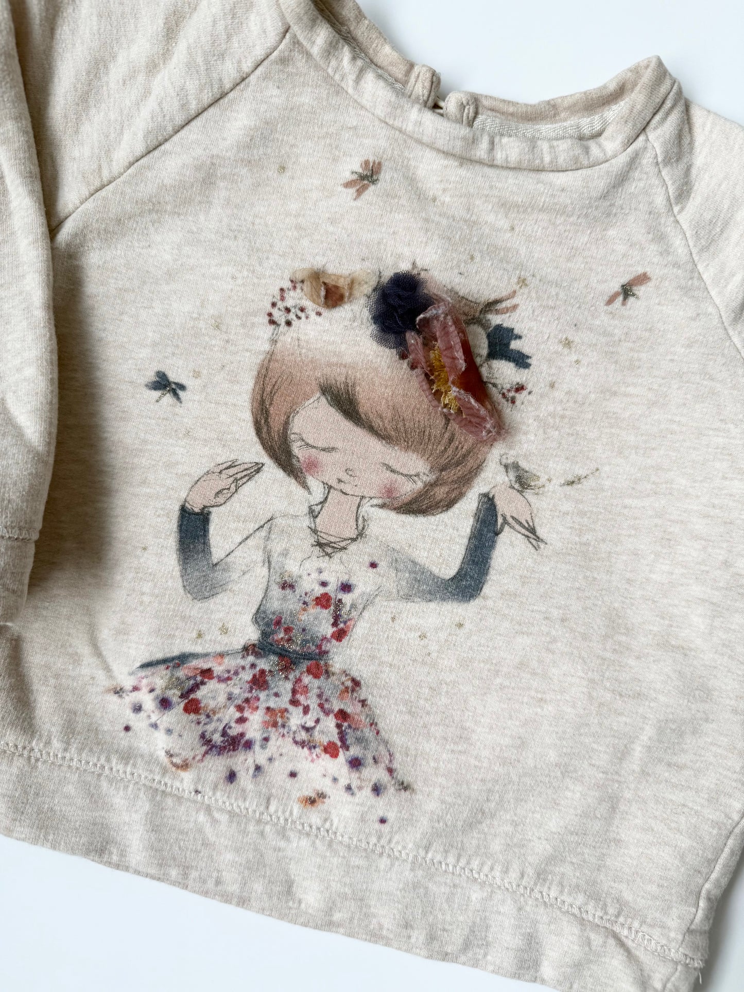 Zara Beige Floral Girl Sweater (12-18 Months)