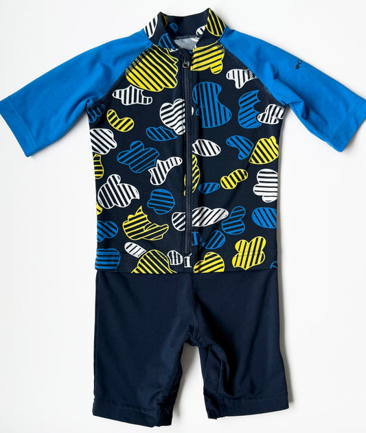 Columbia Navy & Yellow Patterned 1/4 Length Sleeve & Shorts Rashguard One Piece Swimsuit (4T)