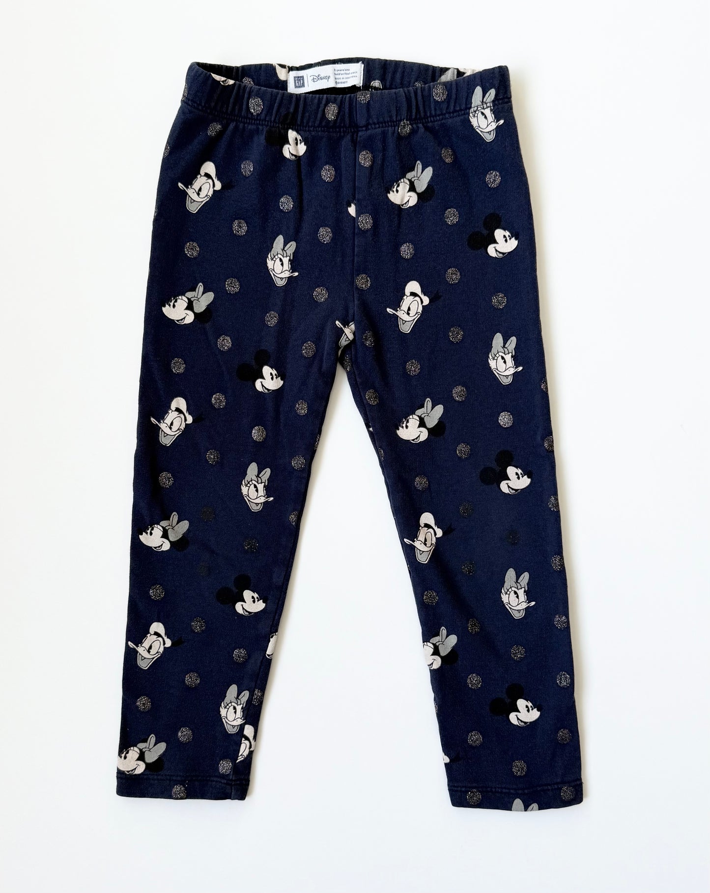Baby Gap Disney Navy Sparkle Polkadot Character Heads Pants (3 Years)