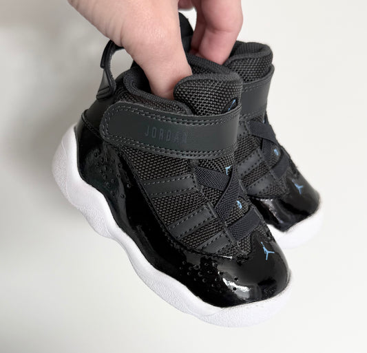 Jordan 6 Rings Shiny Black & Baby Blue High Top Stretch Lace & Velcro Sneakers (5)