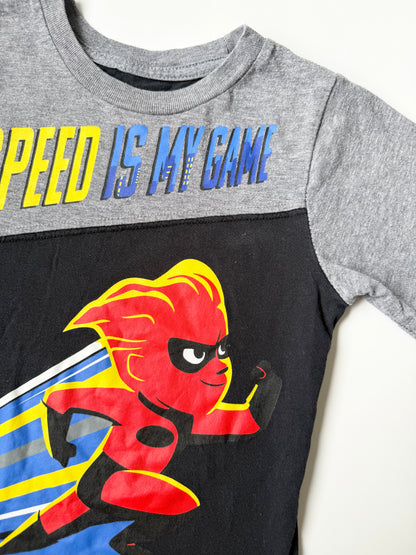 The Disney Store The Incredibles Grey & Black Dash “Speed Is My Game” T-Shirt (5/6 Years)
