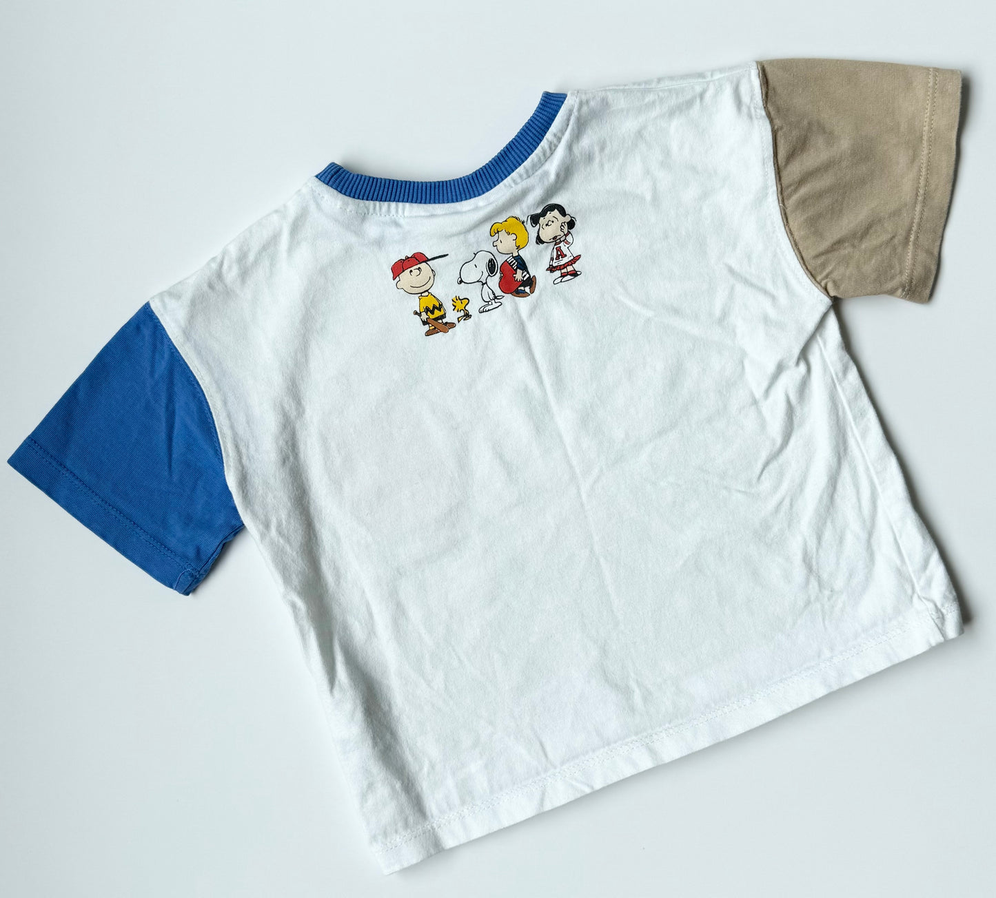 Zara x Peanuts White, Beige & Blue Color Blocking T-Shirt & Matching Shorts (2 Years)