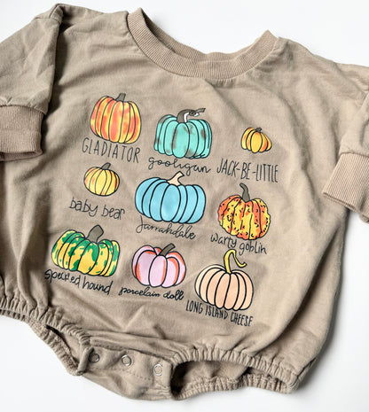 Lulu Bubbles Beige Pumpkin Variety Long Sleeve Sweater Romper (6-12 Months)